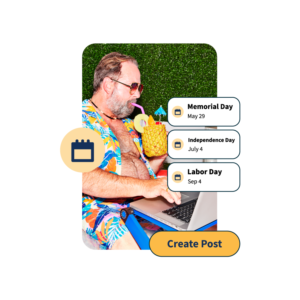 Homem bebendo coquetel de um abacaxi usando o gerador de conteúdo OwlyWriter AI